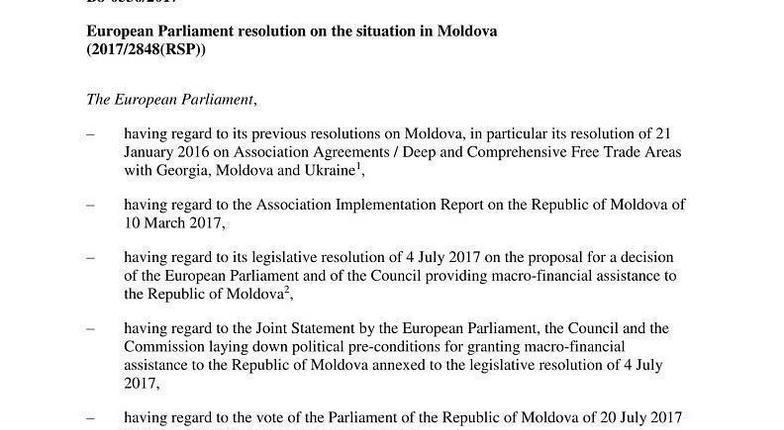 В Европарламенте планируется принятие одной из наиболее жестких деклараций по Молдове (DOC)